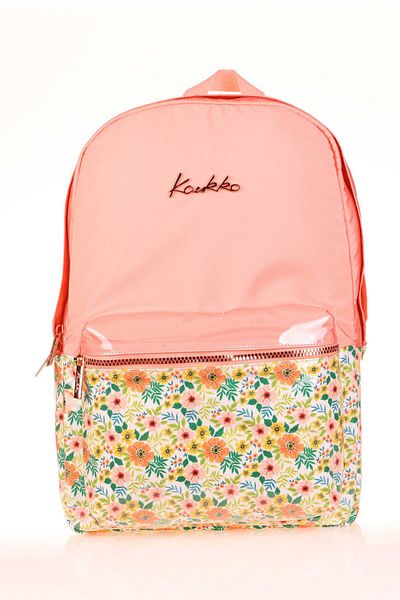 KAUKKO Rucsac floral moale de culoare somon - K1734