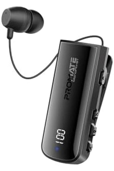 Promate Wired Earphone, Dynamic High Definition Bluetooth 5.3 Retractable, 22H Play Time, Voice Assi