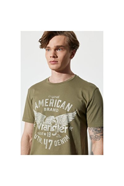 WRANGLER Ανδρικό μπλουζάκι με πράσινη λαιμόκοψη