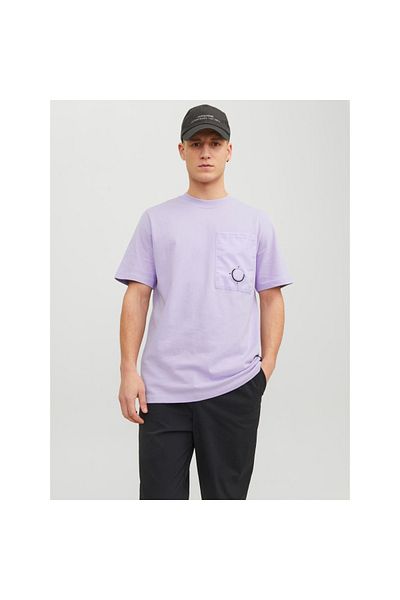 Jack & Jones Ανδρικό μπλουζάκι Jack&jones Water Overlay μωβ με λαιμόκοψη