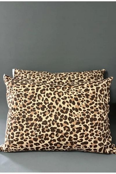 mihriban Σετ 2 Μαξιλαροθήκες με σχέδιο Leopard Καφέ 50x70 εκ
