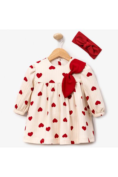 cayzen Baby Girl Heart Dress Set – Red Bow & Headband – Cotton Fabric