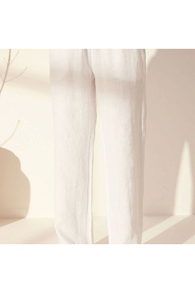 VibeGaia High Waist Elastic Waist Wide Leg Linen Women's Trousers