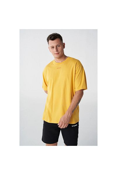 hummel Мъжка жълта тениска с кръгло деколте Javon Oversize