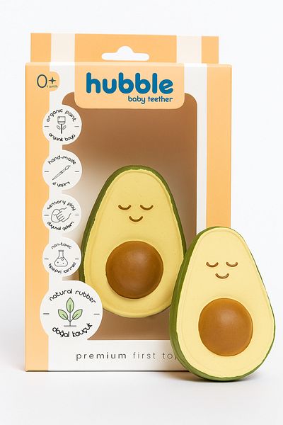 Hubble Baby Teether and Toy - Avocado Shaped Teether (100% Natural Rubber)