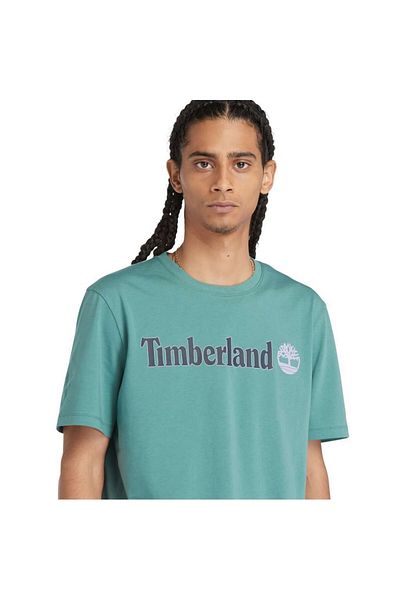 Timberland Ανδρικό μπλουζάκι με τυρκουάζ στρογγυλή λαιμόκοψη με γραμμικό λογότυπο