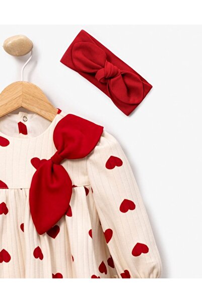 cayzen Baby Girl Heart Dress Set – Red Bow & Headband – Cotton Fabric