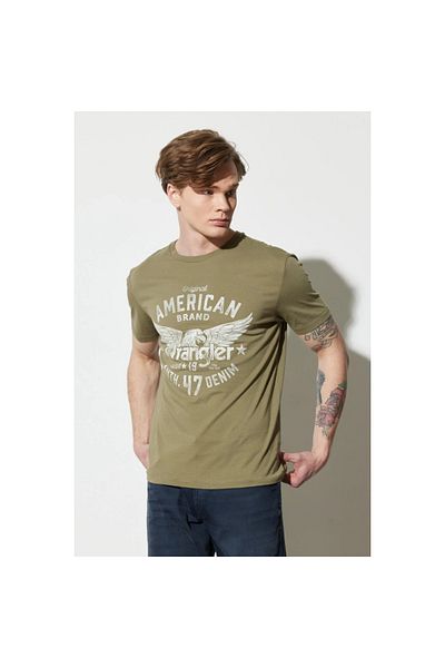 WRANGLER Ανδρικό μπλουζάκι με πράσινη λαιμόκοψη