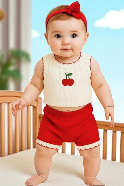 Necix's Luvvera Cherry Knitwear Baby Girl Top-Underwear Set