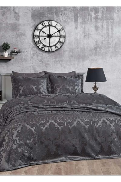 Dantela Armada Jacquard Double Bedspread Set (250X260)-Anthracite
