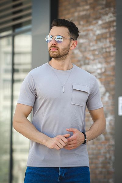 Oksit Ανδρικό μπλουζάκι Lycra Slim Fit Single Pocket με Δώρο κολιέ Mela