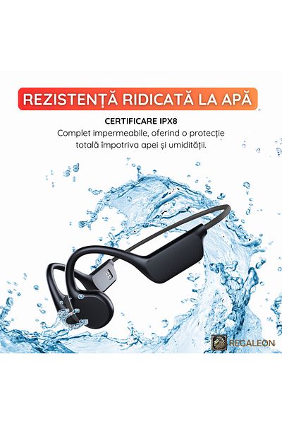 Regaleon Casti Conductie Osoasa REGALEON®, Wireless Bluetooth 5.3, IPX8 Rezistente la Apa, Inot, Memorie 32GB
