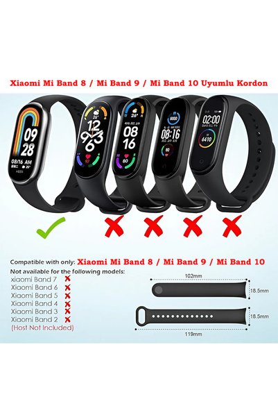 Dexmon Xiaomi Mi Band 8 Mi Band 9 Mi Band 10 Compatible 3 Pack Silicone Cord Wristband with Metal Pin