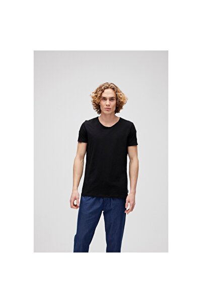 Bad Bear تي شيرت رجالي أسود أساسي برقبة على شكل حرف V