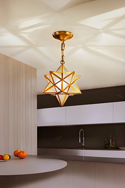 Luna Lighting Mira Model Yıldız Gold Renk Kaplama Metal Salon Yatak Mutfak Hol Modern Tavan Sarkıt Avize