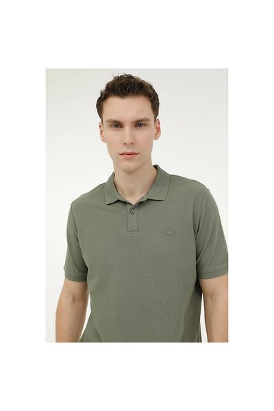 lumberjack Basic ανδρικό μπλουζάκι πόλο κλασικό χακί γιακά