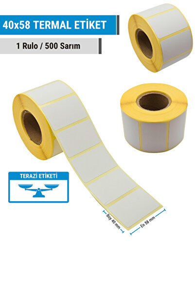 Küresel Etiket Barkod 40x58mm Terazi Etiketi | 1 Rulo | 500 Sarım | Ribonsuz | Perakende, Market | Yapışkanlı