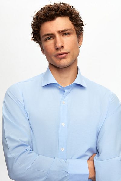 D'S Damat Slim Fit Blue Classic Tie Tie Μακρύ μανίκι Εύκολο σιδέρωμα πουκάμισο