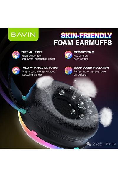 Bavin Wireless Disco Pulse Headphones With Cool Lights and Built-in Microphone - Gray