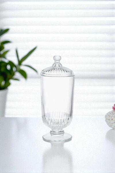 Wow Home Glass Long Dragee Sugar Bowl with Lid
