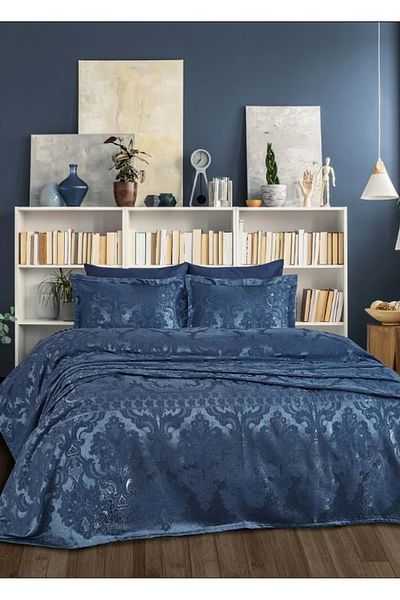 Dantela Armada Jacquard Double Bedspread Set (250X260)-Indigo