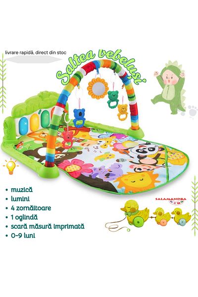 Salamandra Activity Center, with Measuring Scale, Lights and Sounds, Rattle Toys, Mirror, Green