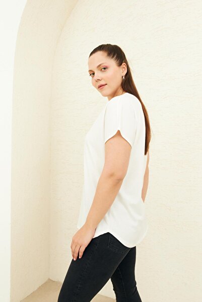 Curly Μπλουζάκι με λαιμόκοψη σε λευκό χρώμα