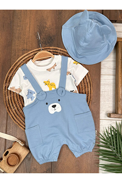 Babexi 3-Piece Baby Boy Set with Hat, Ear Detail, Snaps from the Bottom and Badi