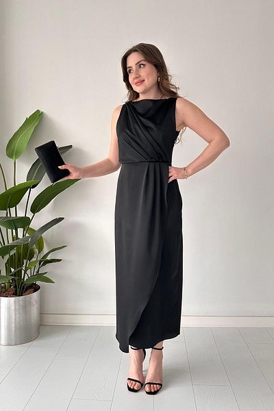 MaziButik Plain Printed Dress Black