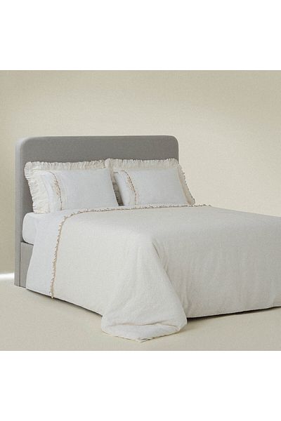 Ecocotton Flora Double Duvet Cover Set 100% Organic Cotton Linen Embroidered Cream 200x220 Cm