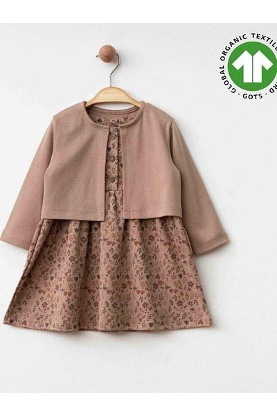 Zekids Baby Girl Floral Patterned Cardigan Double Organic Dress