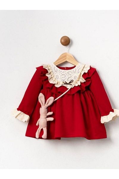 Zekids Baby Girl Special Occasion Dress with Lapel Lace Rabbit Bag Accessories