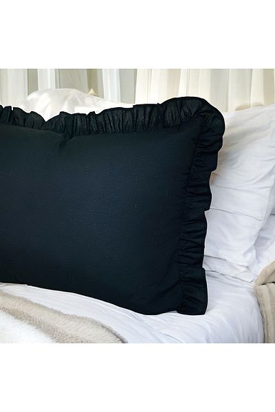 By Masuaa Black Decorative Three Side Ruffled, Zippered Pillow Case (50 X 70 cm)