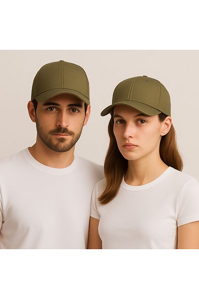 ZERAMİNE Khaki Flat Hat Unisex Model 100% Cotton Velcro Adjustable Women-Men