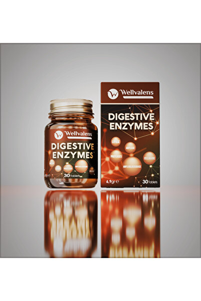 Wellvalens Digestive Enzymes (Sindirim Enzimleri) Gaz, Şişkinlik ve Hazımsızlık Desteği 5'li Kompleks 30 Tablet