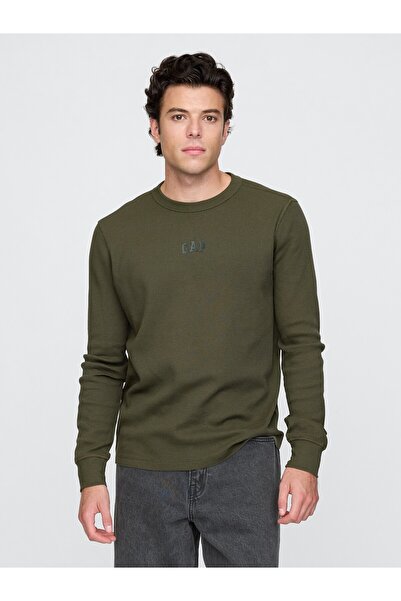 GAP Erkek Haki Logo Waffle-Knit T-Shirt