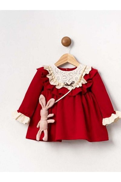 Zekids Baby Girl Special Occasion Dress with Lapel Lace Rabbit Bag Accessories