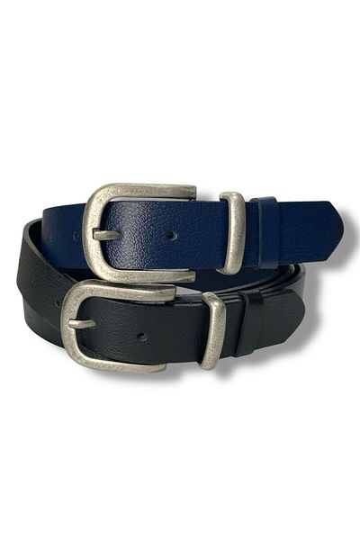 Gesa Men's 100% Genuine Leather Tin Plated Buckle Set of 2 Belts 3.2 cm