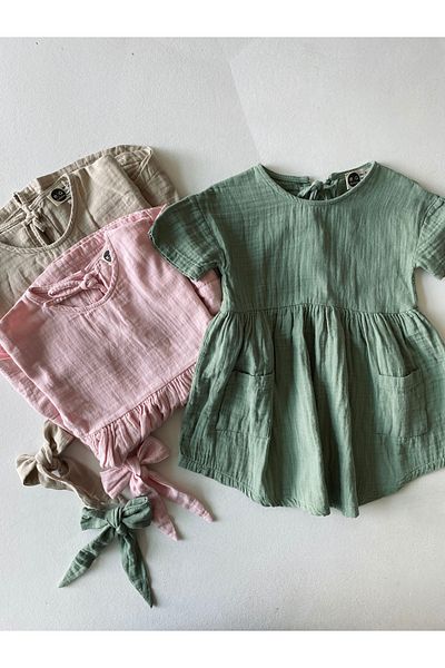 rg kidsstore Παιδικό φόρεμα με υφασμάτινη τσέπη από βαμβακερή μουσελίνα