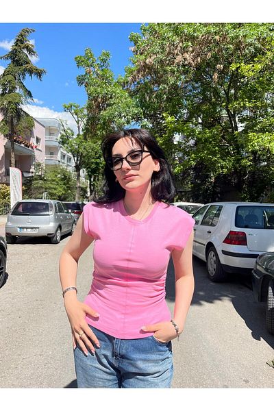 Dilvin 31875 Stitch Detail T-Shirt -Pink