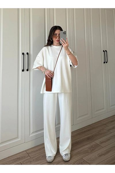 Zerenyus Set de pantaloni de sport pentru femei din țesătură modal, roșu claret alb