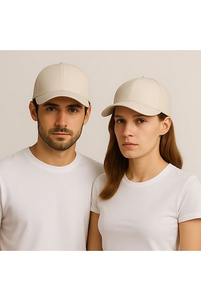 ZERAMİNE Cream Flat Hat Unisex Model 100% Cotton Velcro Adjustable Women-Men