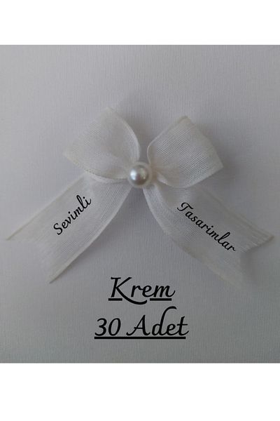 SEVİMLİ TASARİMLAR Pearl Detailed Naples Linen Ribbon Ready-Made Bow (30 Pieces)
