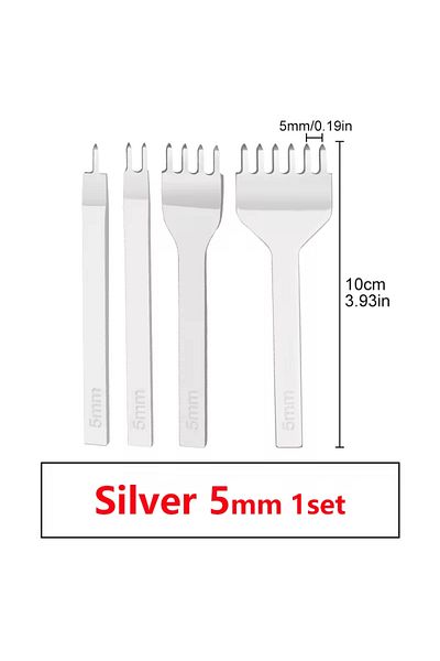 Choice Silver 5mm 1set Fenrry 3/4/5/6mm Spacing Punch Set For Leather Hole Punches Tool Lacing Stitching Se