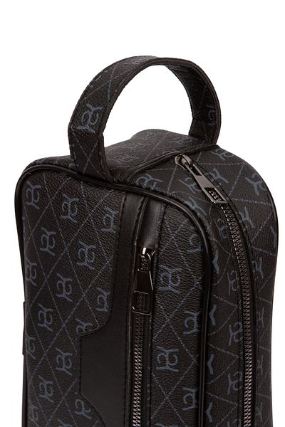 Newish Men's Leather Portfolio Clutch Shaving Cosmetic Care and Daily Handbag (14X24Cm) - Black - Navy Blue