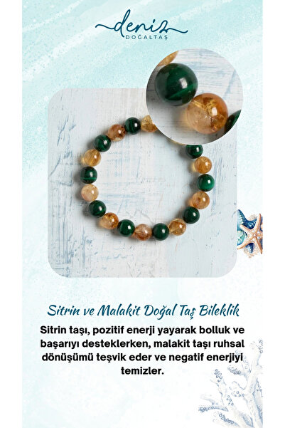 Deniz Doğal Taş Sertifikalı Sitrin ve Malakit Doğal Taş Bileklik – 8 mm