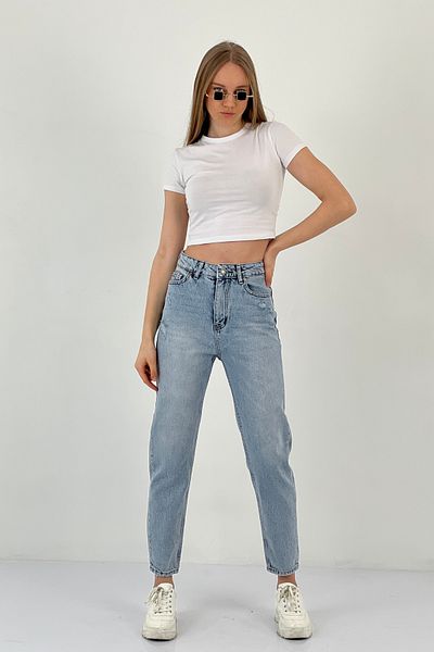 Miss Poem Women's Classic Loose Wide Leg Mom Jeans Blue Denim Trousers