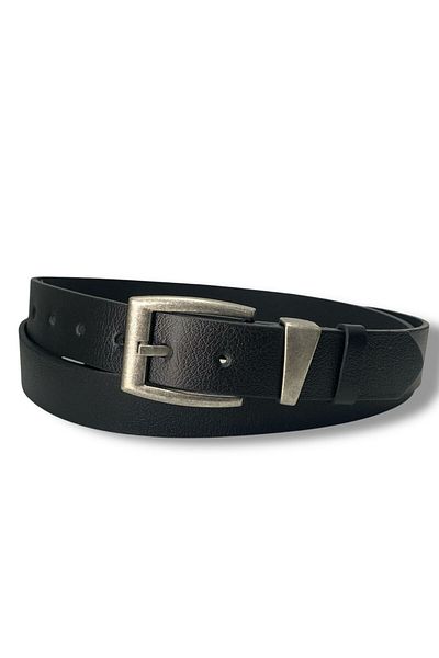 Gesa Men's 100% Genuine Leather Tin Plated Buckle Black Belt 3.2 cm