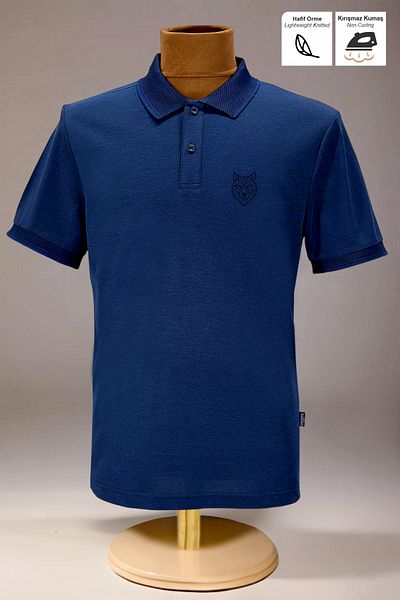 BESSA Ανδρικό μπλουζάκι με στάμπα μπλέ Navy Blue Pocket Polo Collar