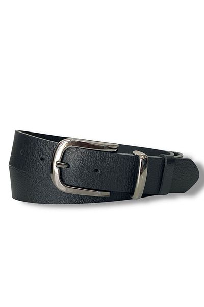 Gesa Men's 100% Genuine Leather Nickel Buckle Black Belt 3.2 cm